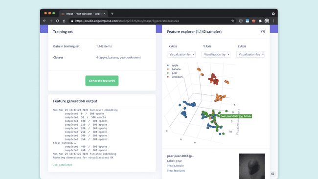 The feature explorer allows to visually inspect the clusters of images in regards to their properties