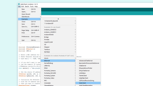 Where to find the example in the Arduino IDE