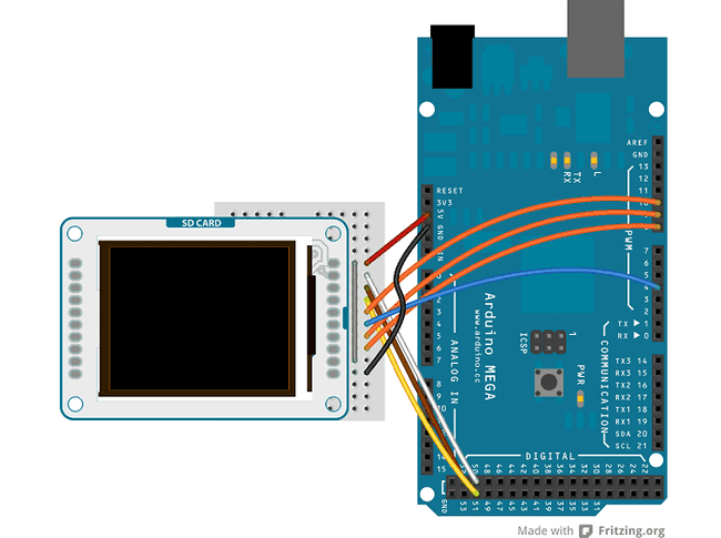 Circuit of the Mega and the TFT screen.