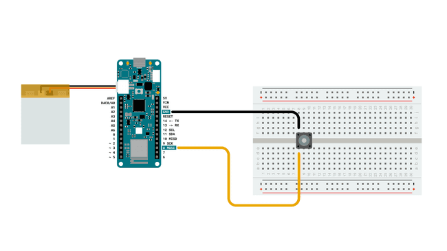 Circuit with board, Li-Po battery and a button.