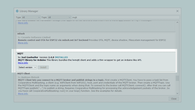 Installing the MQTT library.