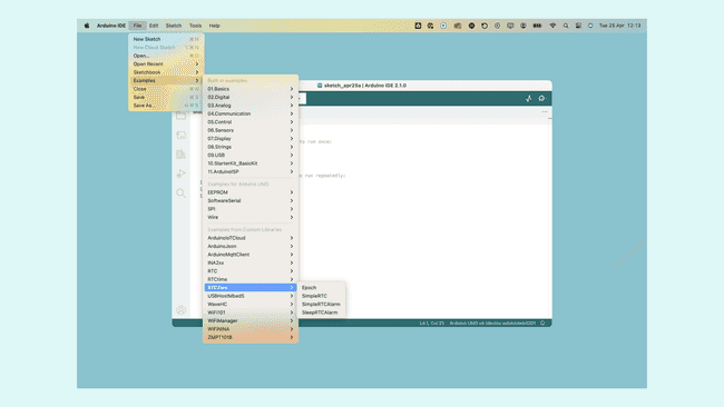 Choosing an example sketch from a library.