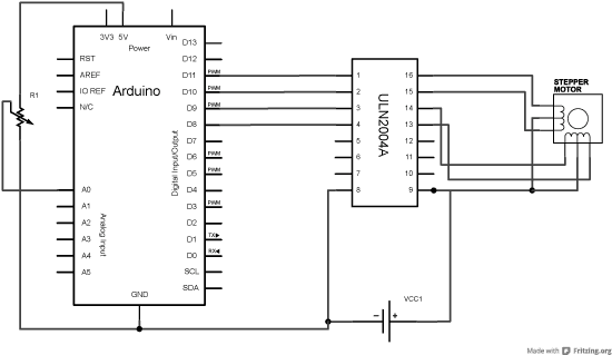 Unipolar Motor Knob Schematic. Image made using Fritzing.