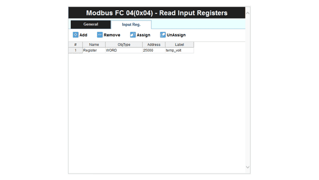 Input Registers Tab