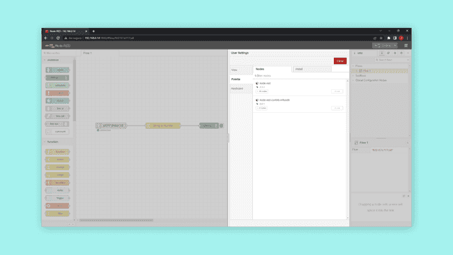 Nodes installed in the Node-RED instance.