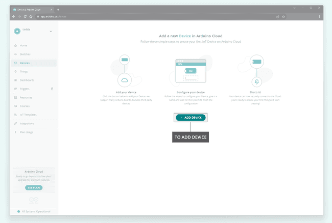 Arduino Cloud Devices page