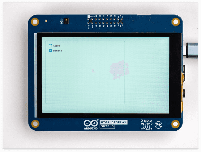 Checkboxes rendered on the GIGA Display Shield with LVGL