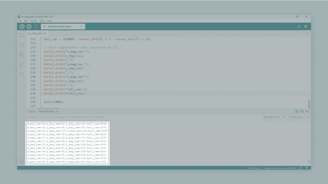 Nicla Voice onboard raw magnetometer data on the IDE's Serial Monitor