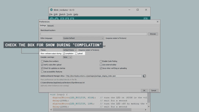 Arduino IDE preference window