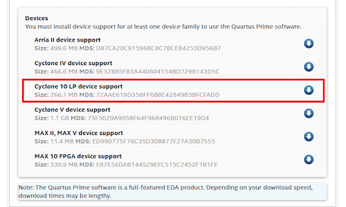 Select Cyclone 10 LP device support.