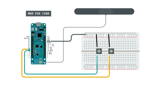 Circuit using the board, antenna and two buttons.